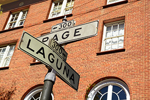 City Center at Page and Laguna street sign